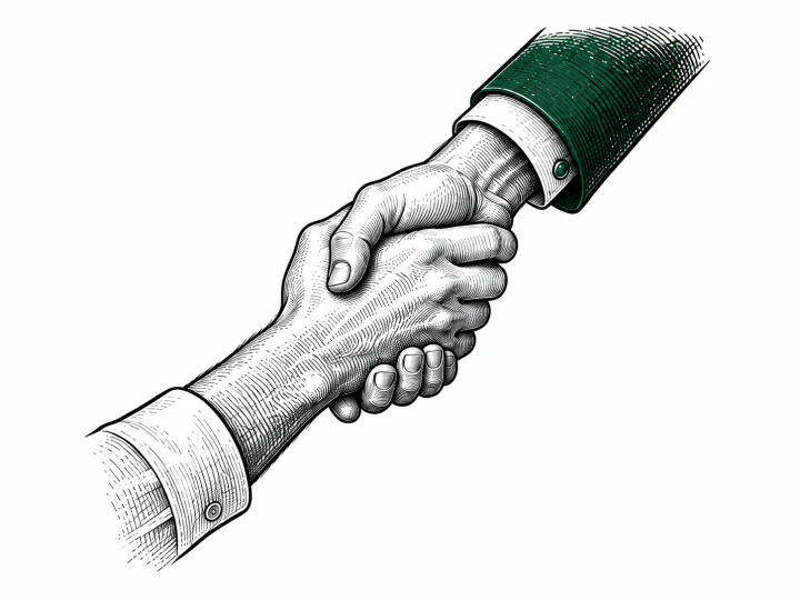 Eine Hand unterstützt eine andere mit einem helfenden Griff.